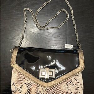 White House Black Market Chain Strap Leopard & Patent Leather Purse